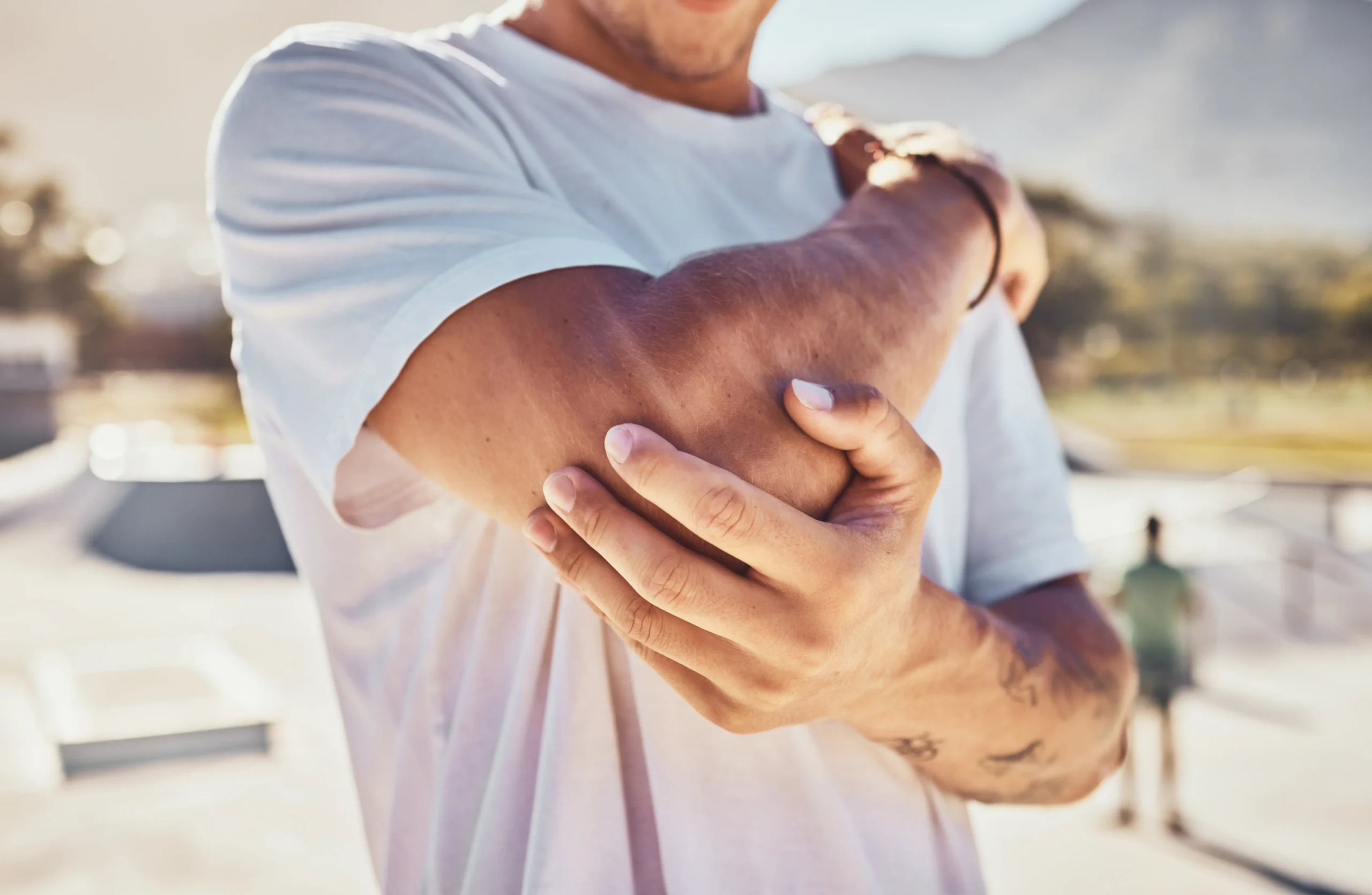 Patient during elbow fracture recovery