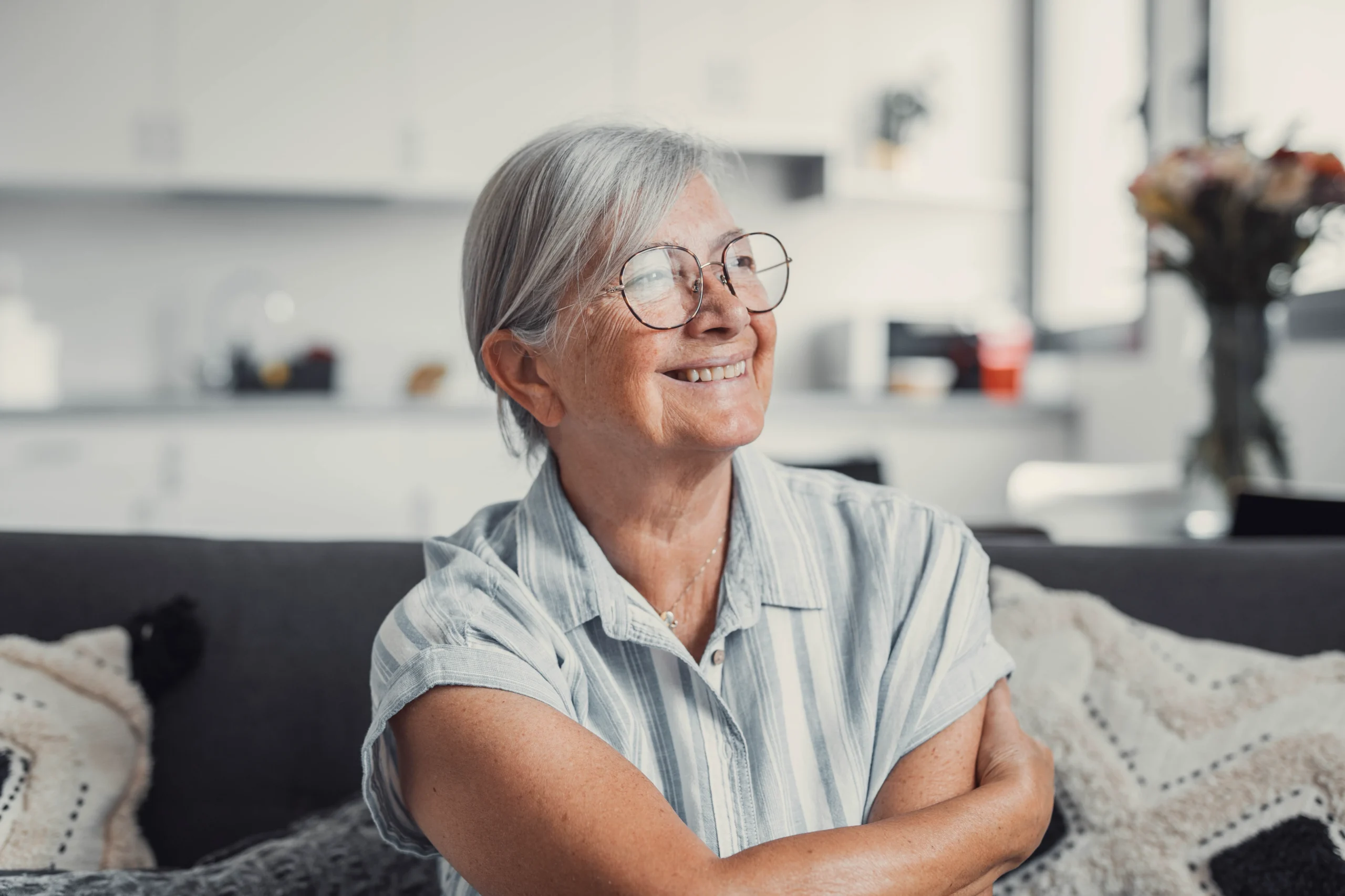 Older lady who is happy after shoulder surgery